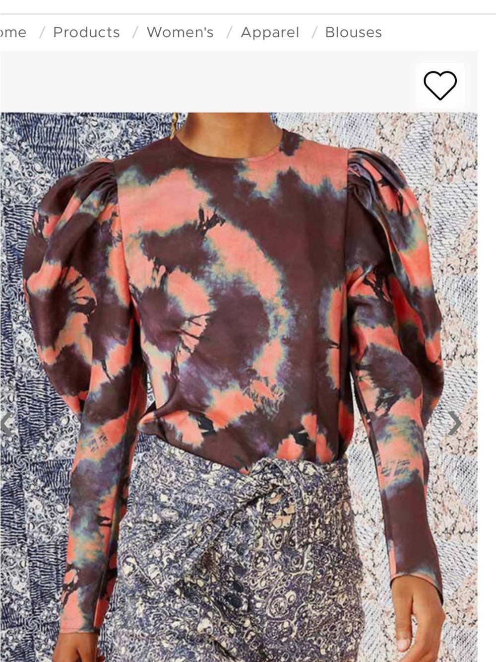 Ulla Johnson Coral and Brown Puff-Sleeve Tie-Dye 💯 Silk Blouse